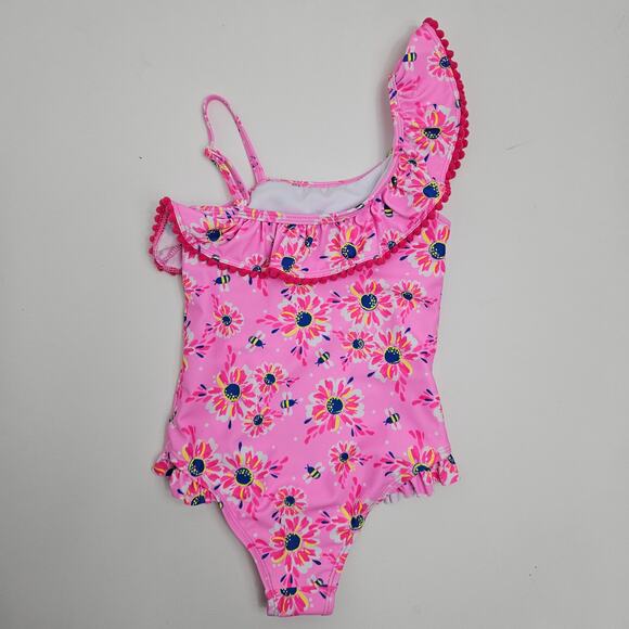 Tommy Bahama Pink Floral One-Piece Swimsuit and Matching Hat | Kid's 5 - Picture 3 of 16